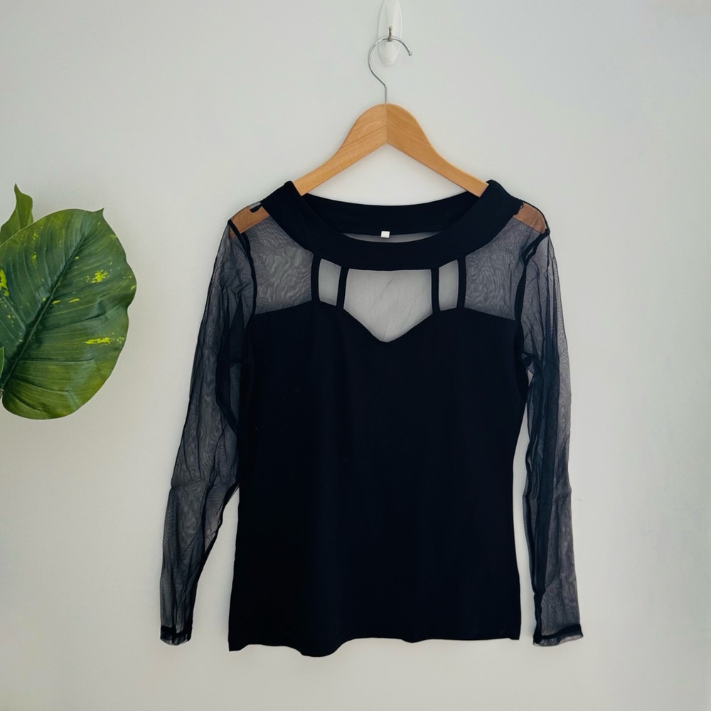 SHEIN | Mesh Black Long Sleeve Top Size Medium